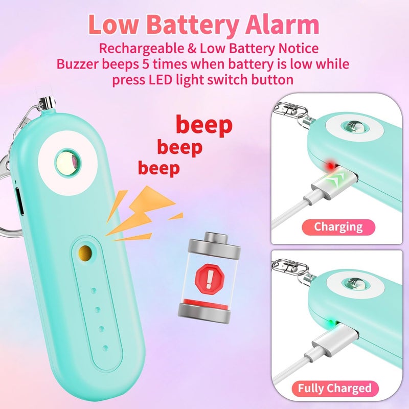 MtMinn Rechargeable Personal Safety Alarm for Women - 130dB Self Defense Keychain Alarm Whistle with SOS Strobe Light, Low Battery Notice - Security Protection Devices for Kids Elderly College Essentials - Image 5